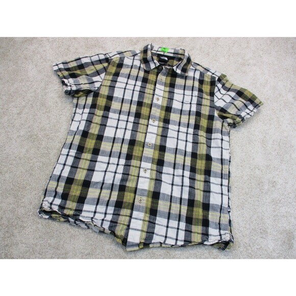 North Face Shirt Mens Medium Brown White Plaid Outdoor Short Sleeve Button Up - Picture 2 of 12